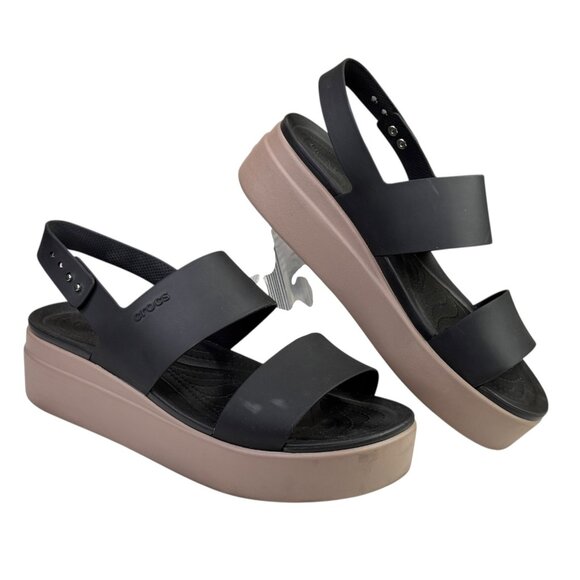 Crocs Brooklyn Low Wedge Sandals Womens 11 Black Tan LiteRide Platform Shoes - Picture 8 of 12
